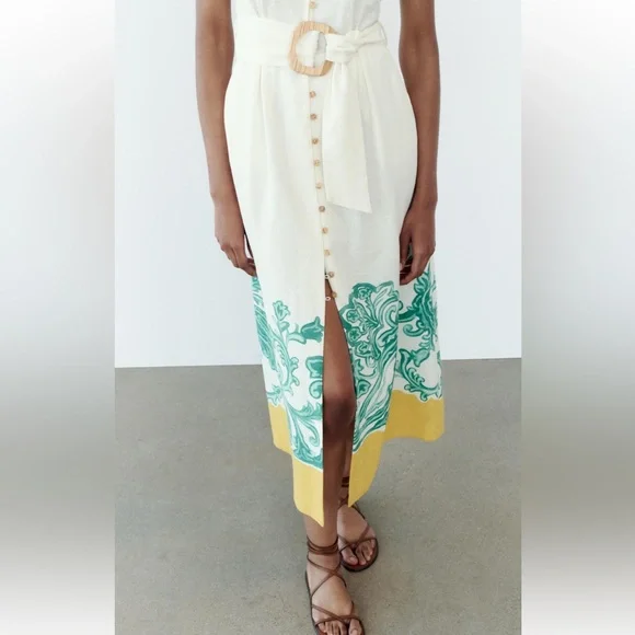 Zara GRECIAN PRINT SHIRT DRESS Size XS NWT - Picture 4 of 12